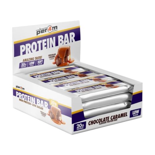 Chocolate Caramel Protein Bars Box Per4m Nutrition 12x 62g