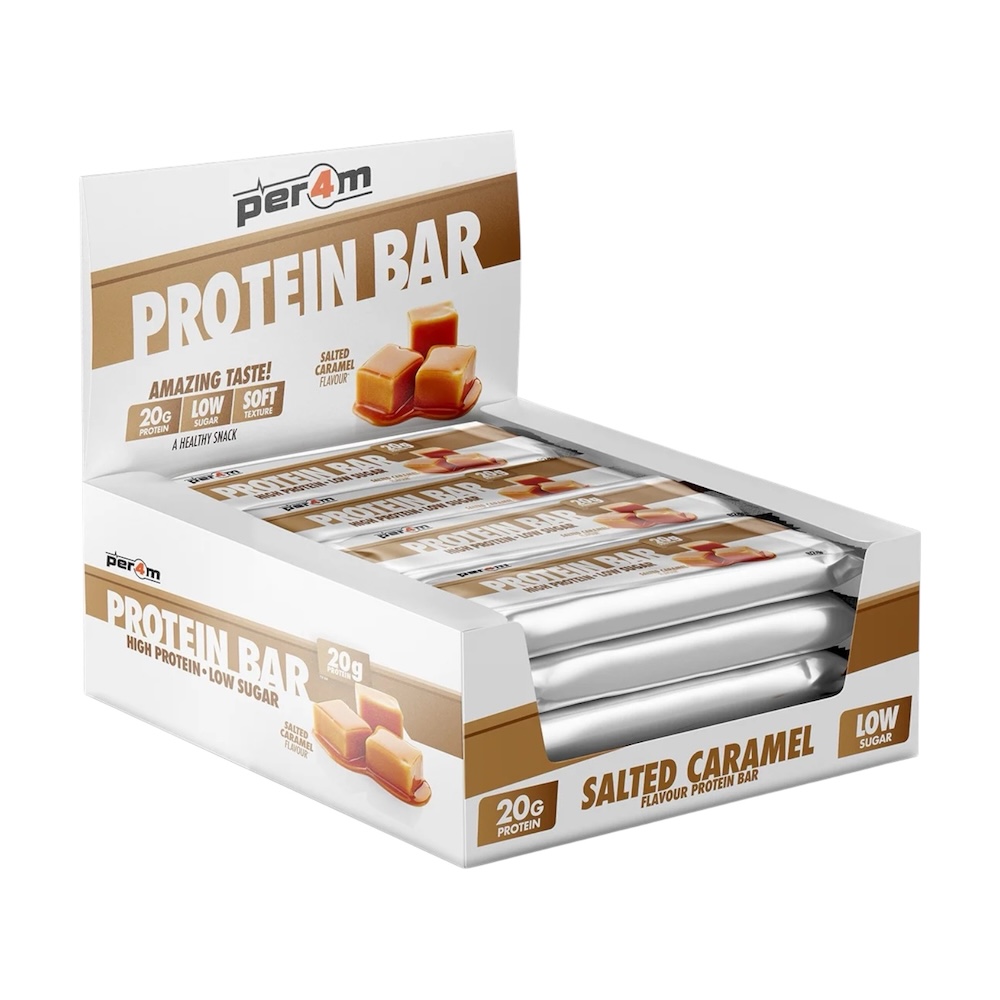 Salted Caramel Protein Bars Box Per4m Nutrition 12x 62g