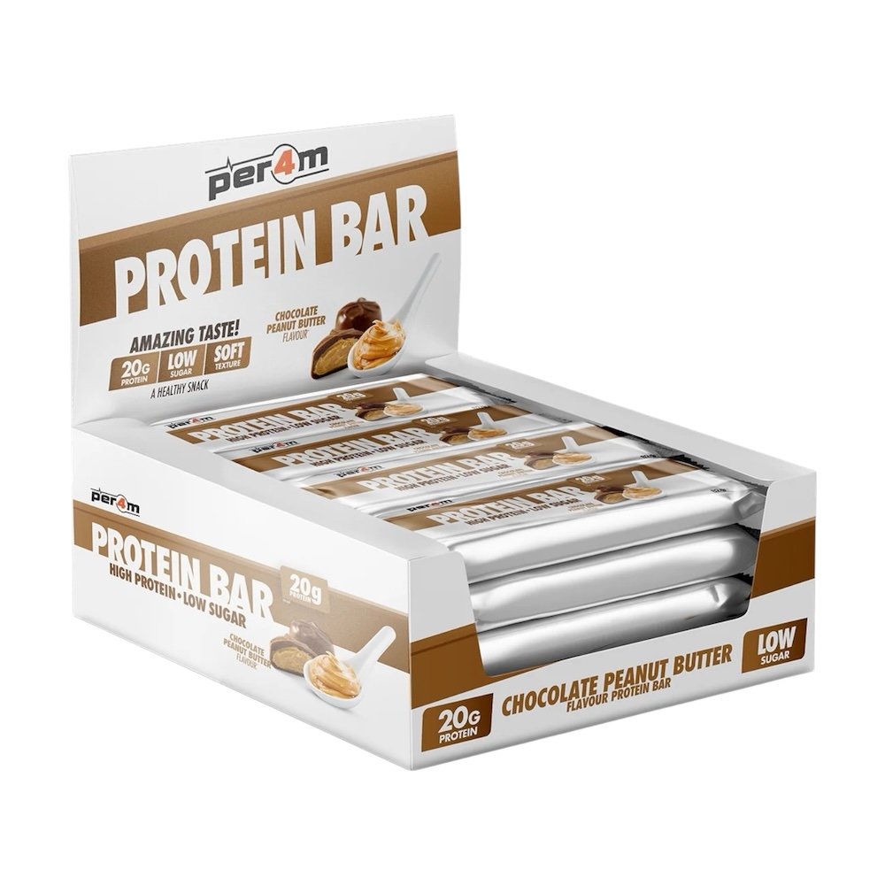 Chocolate Peanut Butter Protein Bars Box Per4m Nutrition 12x 62g