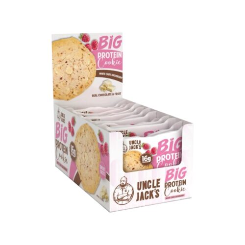 White Choc Raspberry Big Protein Cookie Uncle Jacks 12x 100g